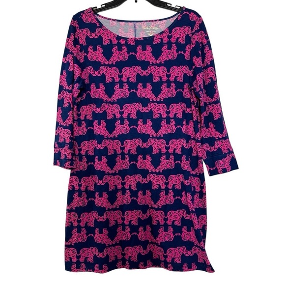Lilly Pulitzer Navy Indigo Pink Marlowe Dress Elephants “Pack Your Trunk” - Picture 4 of 11